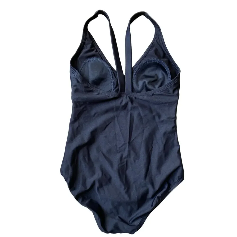 Speedo One Piece Swimsuit Women Sz 8 Black Embroidered Flower Padded Lined